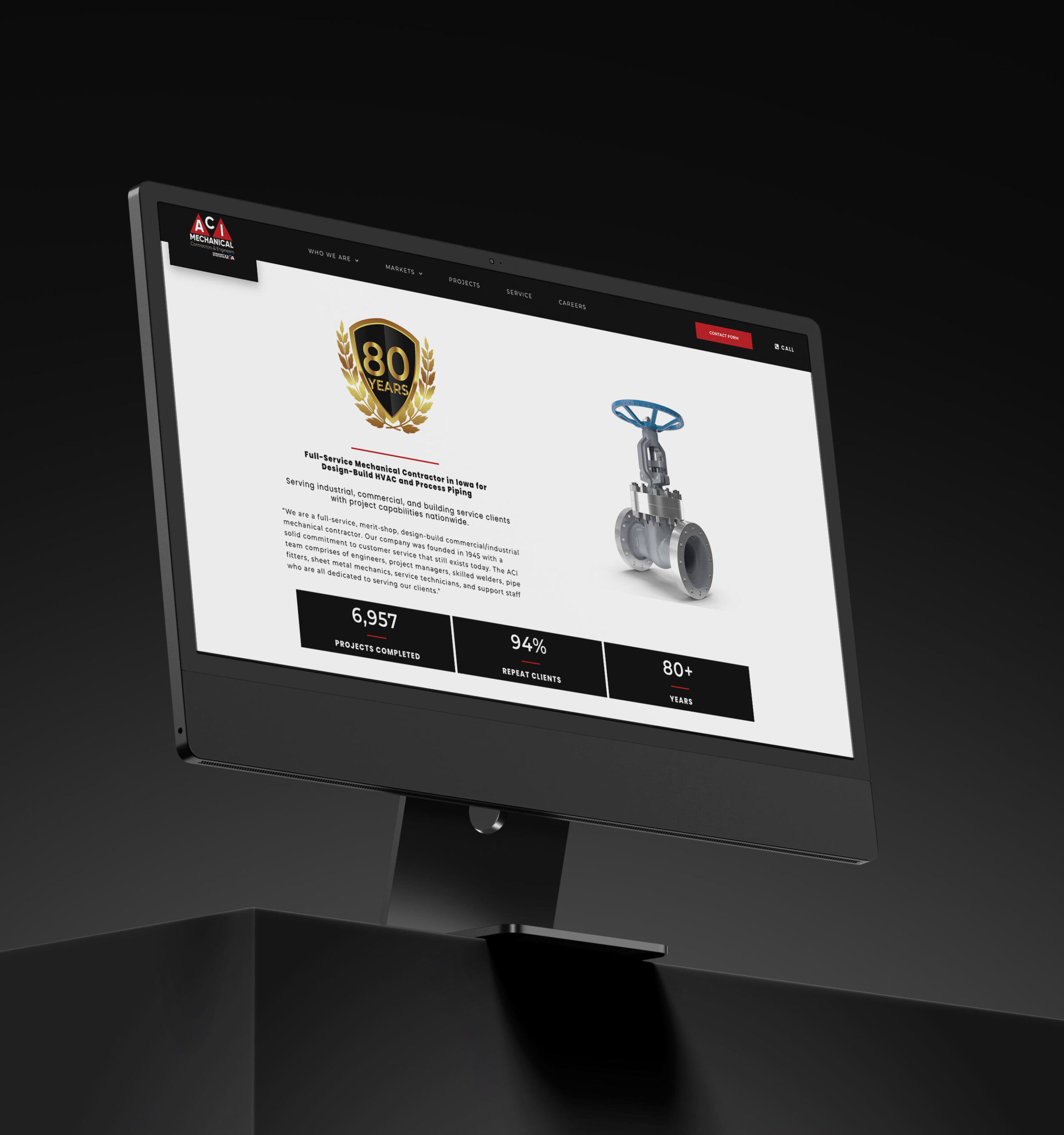 ACI Mechanical website homepage displayed on a desktop monitor