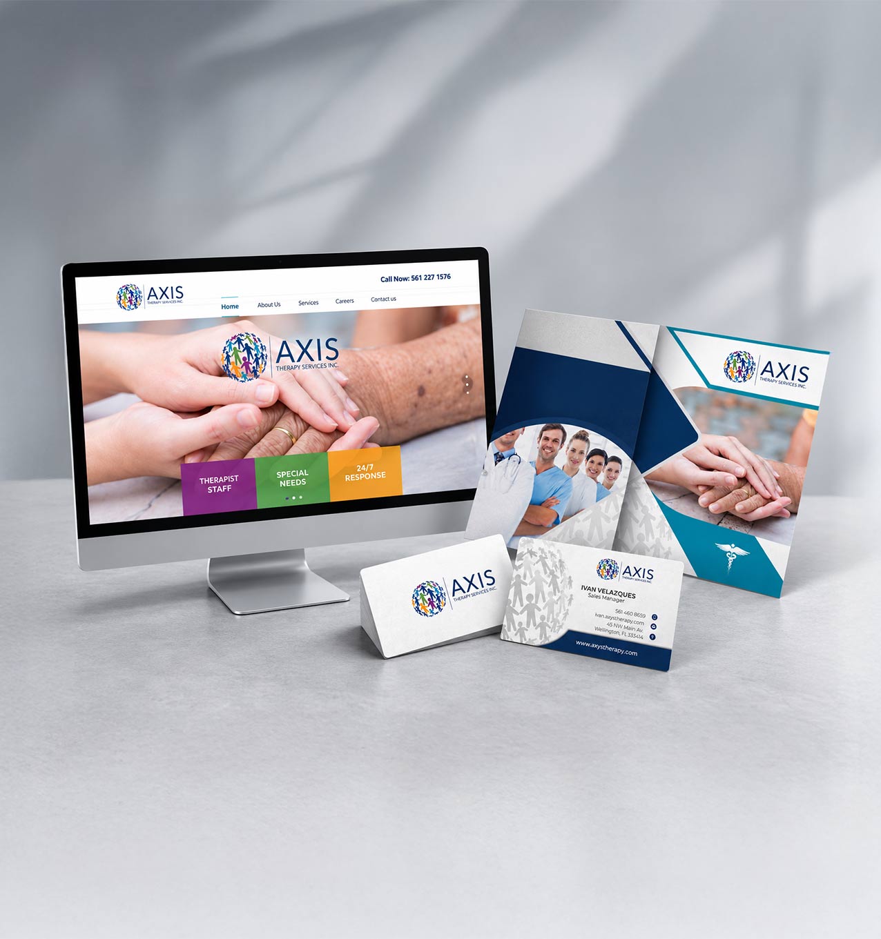 Axis Therapy Services website and branded marketing materials