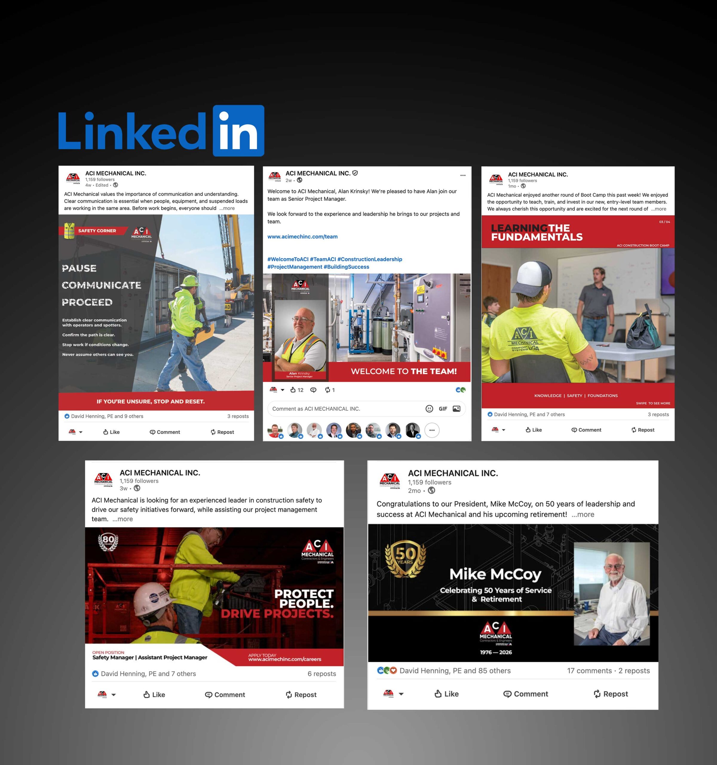 ACI Mechanical LinkedIn posts and social media campaign samples