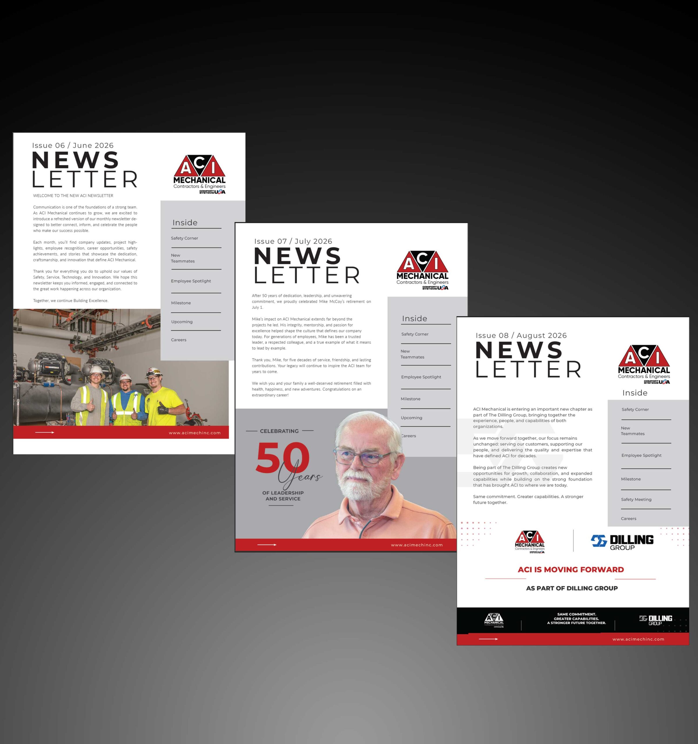 ACI Mechanical employee newsletter design samples