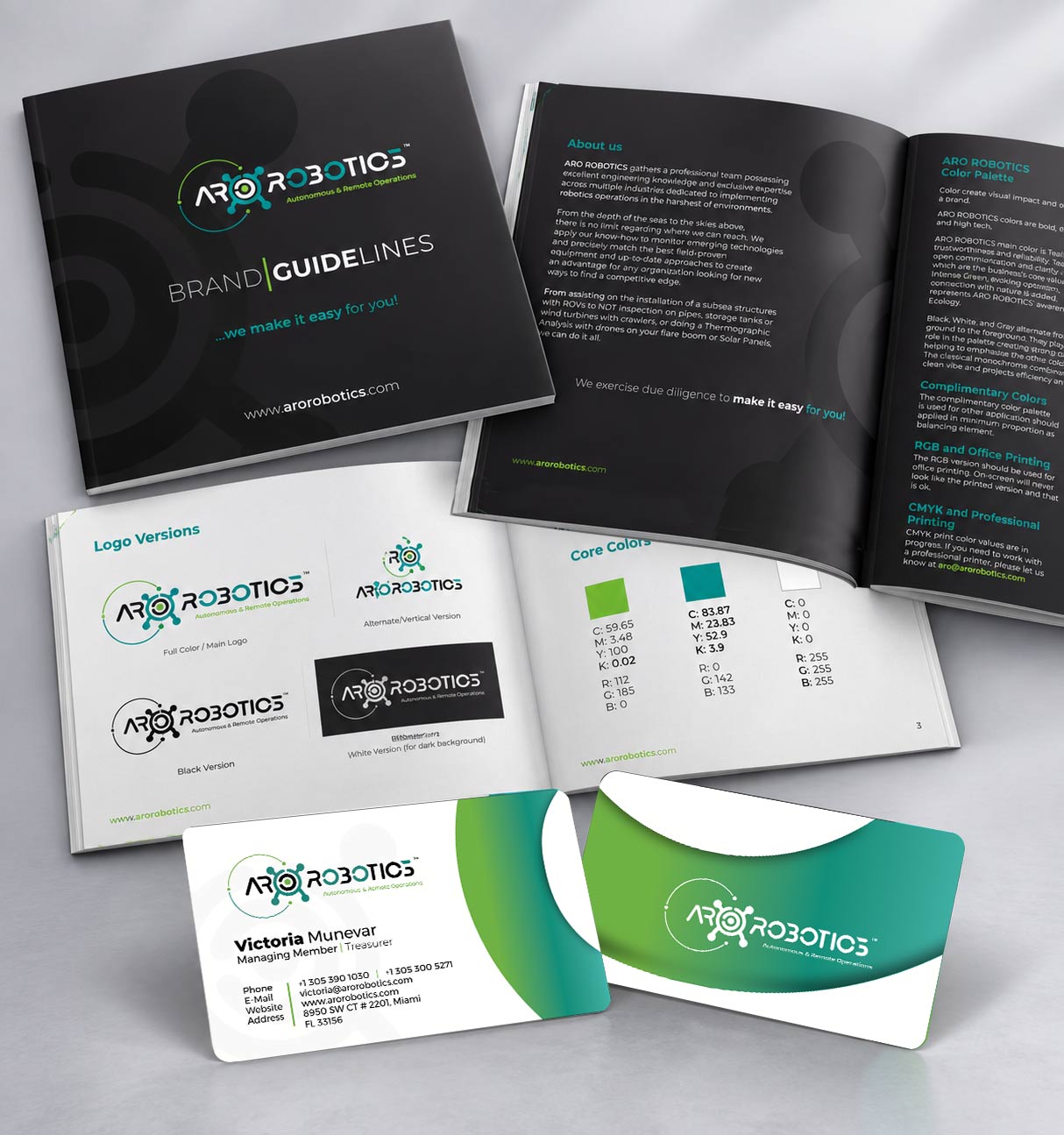 Aro Robotics brand identity and website design samples